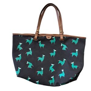 Fossil Origami Llama Tote Black Green Canvas Shoulder Bag Novelty